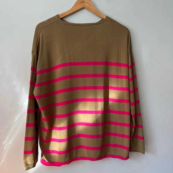 Zara Brown &  Pink Stripe Long Sleeve Shirt Fall Women’s Medium - Picture 2 of 4